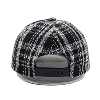 Casquette de baseball ajustable à 6 panneaux en tweed noir et blanc à carreaux, avec patch en PU, pour homme et femme, idéale pour l'automne et l'hiver