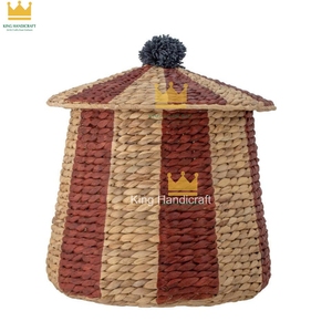 Cesto de almacenamiento de jacinto de agua con tapa, organizador de mantas tejido para niños, cesta decorativa para habitación infantil - Product Image 3
