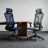 Chaise de bureau ergonomique à dossier haut en maille, appui-tête réglable, soutien lombaire, chaise de bureau pivotante pour la maison et le bureau