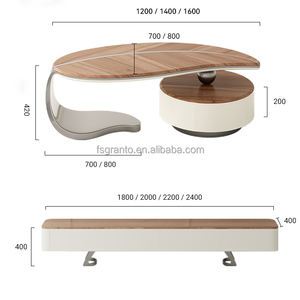 Meja Kopi Minimalis Cantik Desain Daun Kayu Walnut Veneer Kreatif Bentuk Khusus Ruang Tamu Set Meja TV MDF Furnitur - Product Image 6