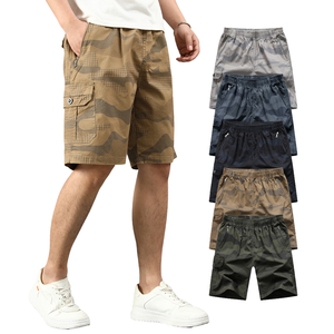 Shorts Bermuda Cargo Décontractés en Oxford 100% Coton Lavé, Respirants, Écologiques, à Taille Mi-Haute Élastique et Longueur Genou - Product Image 4