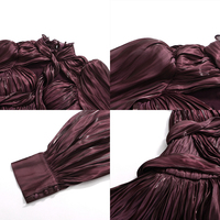 Robe longue plissée de luxe violet foncé pour femme, col montant, manches longues, pour soirée, bal de promo, cérémonie, vente en gros