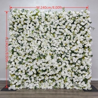 Mur de fleurs artificielles DKB blanc et vert, roses et plantes de haute qualité, toile de fond déroulable souple 8x8 pieds pour mariage et baby shower