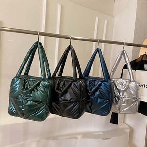 Quilted Tote <b>Bag</b> Lichee Pattern Nylon Zipper Closure Portable Daily Use Women's <b>Shoulder</b> <b>Bag</b> All Seasons Fashion - Product Image 4