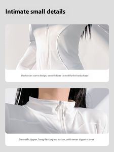 전면 로고 통기성 스탠드 업 피트니스 코트 인쇄 패턴이있는 여성용 솔리드 스판덱스 요가 탑 알몸 야외 스포츠 코트 - Product Image 4