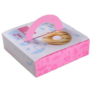 Cajas de rosquillas de papel para llevar al <span class=keywords><strong>precio</strong></span> más barato al por mayor con asa Embalaje de pan Cajas de rosquillas de PE doble recubiertas de PE individual Hoja de oro - Product Image 1