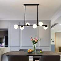 Lustre moderne en or, luminaires d'îlot, 6 lumières, globes en verre laiteux, luminaire suspendu linéaire pour îlot de cuisine