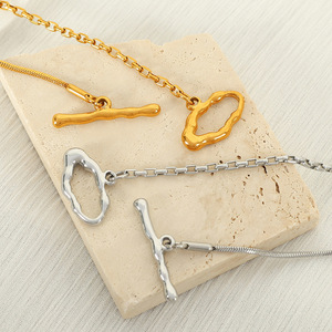 Irregular Ot Buckle Necklace <b>Titanium</b> Steel Snake Chain Patchwork Chain For Women Daily Wear Minimalist Geometric Design - Product Image 3