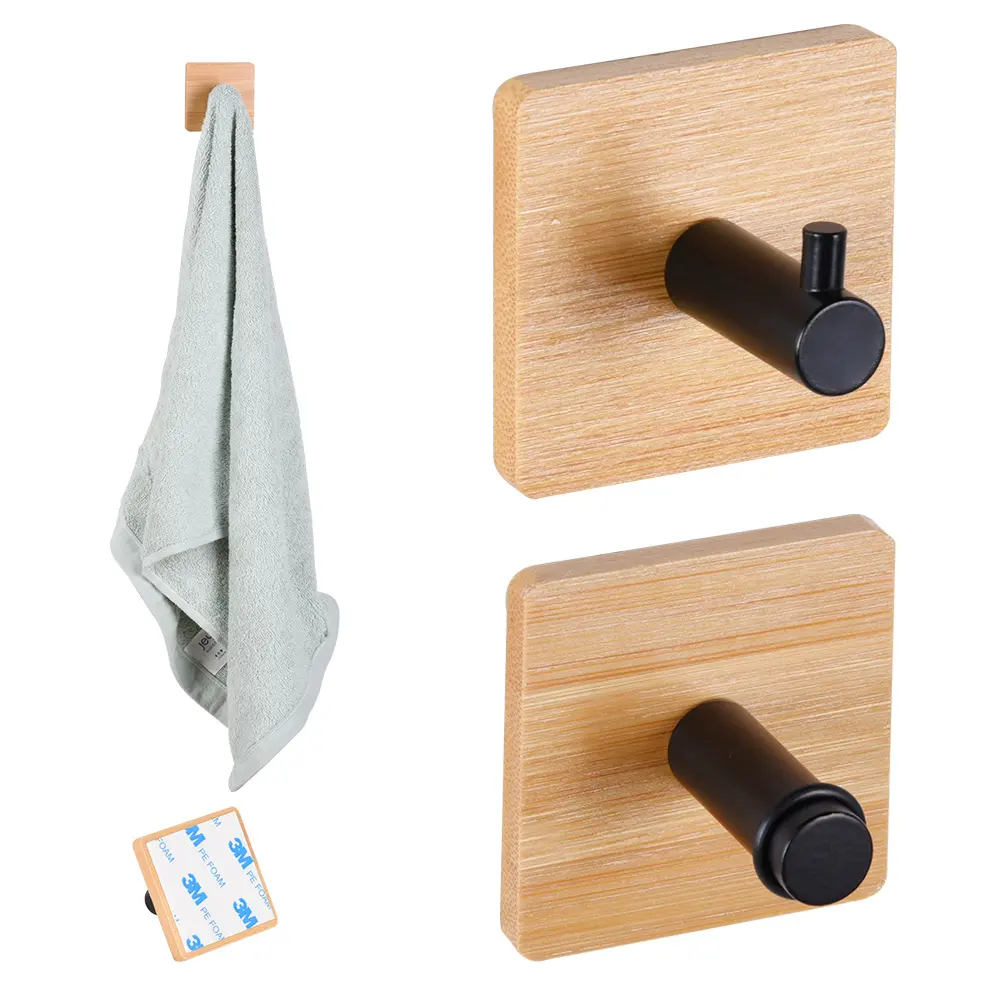 Single Metal Bamboo Towel Hooks Waterproof Adhesive Hooks Holders for Hanging Coat Belt Keys