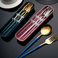 Logo personnalisé en acier inoxydable coréen plaqué or baguettes et cuillère fourchette couverts ensemble avec poignée de couleur