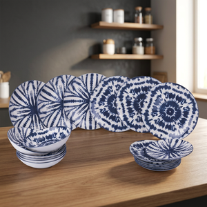 Set da Pranzo in Ceramica Blu Ecologico da 18 Pezzi, Lavabile in Lavastoviglie, Design Orientale, Servizio di Stoviglie per Ristoranti e Hotel - Product Image 3