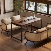 Ensemble de canapé et de chaises de style zen chinois en bois massif pour salle de thé et restaurant