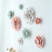Fleurs en céramique faites à la main de chine Hibiscus, autocollant Mural de maison, suspension murale de fleurs artisanat décoration murale de fond, ornement Mural