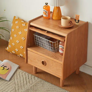 Mesita de noche nórdica de madera maciza con puerta de vidrio, muebles de almacenamiento minimalistas modernos para dormitorio de madera de cerezo - Product Image 4