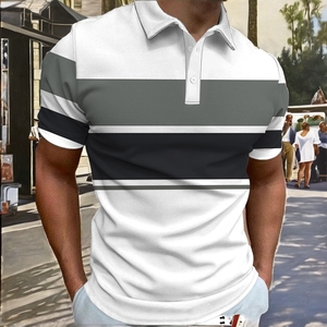 Camisa Polo Casual para Hombre, con Estampado Digital 3D a Rayas, Manga Corta, con Bolsillo, Tejido de Poliéster y Spandex, Ecológica, con Etiqueta Personalizada - Product Image 2