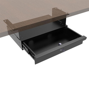 JH-Mech Tiroir de bureau avec étagère pour ordinateur portable et <span class=keywords><strong>tablette</strong></span> 15 pouces Tiroir de bureau ultra fin en acier noir - Product Image 1
