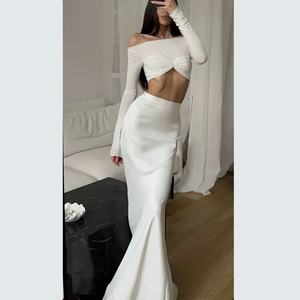 Ensemble deux pièces personnalisé de haute qualité pour femme : chemise légère à manches longues et jupe longue plissée – Collection été - Product Image 1