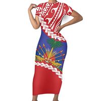 Robe Moulante Femmes D'été Plus La Taille Robes Décontractées Polynésien Tribal Hibiscus Avec Haïti Drapeau Polyester Tissu pour Robe 3D