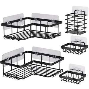 5 Sets Modern Wall Mounted Bathroom Accessories Polish Stainless Steel Bathroom Basket Shelf Corner Shelf Shower Shelves Caddy