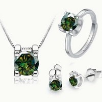 Juego de Joyería de Plata de Ley S925 con Moissanita JAIWEN, Certificado GRA, Collar con Colgante de Moissanita Ajustable, Anillo y Pendientes