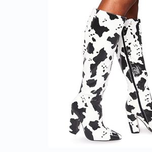 Ensemble de chaussures et sacs italiens à talon haut, pour femme, bottines sexy avec imprimé vache, bottes et sacs épais, hauteur mi-<span class=keywords><strong>mollet</strong></span>, meilleures ventes, 2019 - Product Image 5