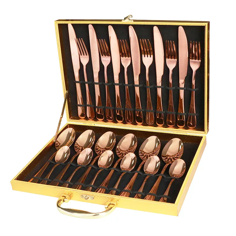Dishwasher safe 24 piece stainless steel cutlery set knife spoon fork cutlery set 24pcs with gift box