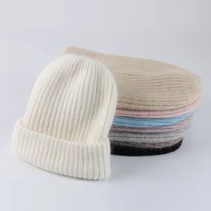 OEM China Factory New Model Custom Light Board Plain Weave Ladies Knitted Warm Hat Winter Solid Color Beanie Hat