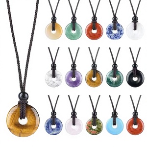 Collier en corde de pierres précieuses naturelles Xiangfu 20 mm, avec pendentif boucle de paix en cristal d'améthyste et de quartz rose, style DIY folklorique - Product Image 3