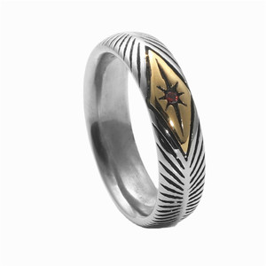 European American Style <b>Titanium</b> Steel <b>Ring</b> Geometric Pattern Red Stone Inlay Unisex Fashion Jewelry Gift - Product Image 5