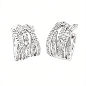 Orecchini a Cerchio Dorati E3265 con Cristalli e Strass, Design Geometrico di Lusso per Uso Quotidiano Femminile - Product Image 1