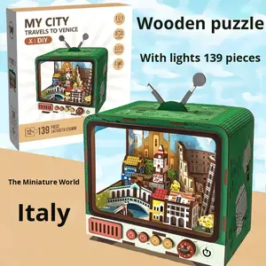 <span class=keywords><strong>Puzzle</strong></span> 3D en bois transfrontalier, miniature de télévision, monde miniature, jouet d'assemblage artisanal, ornement culturel et créatif, cadeau - Product Image 6