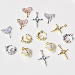 Alloy Zircon Inlaid Butterfly Moon Star Pendant For <b>Bracelet</b> Making DIY Jewelry Findings GJ31 - Product Image 1