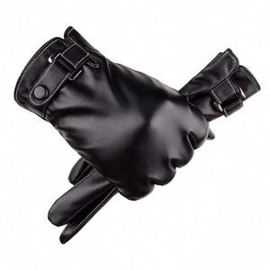 Men Winter Plush Thick <b>Thermal</b> <b>Waterproof</b> Soft Faux Pu Touch Screen Leather <b>Gloves</b> for Bike - Product Image 4