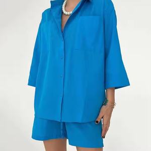 Ropa de Lino de Alta Calidad al Por Mayor a Bajo Precio, Blusas Holgadas Informales de Lino para Mujer, Traje de Shorts de Lino con Cintura Elástica - Product Image 2