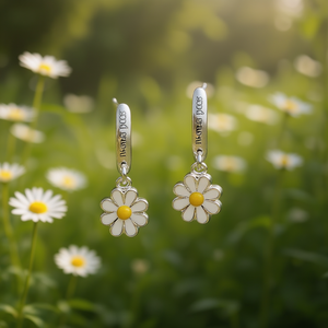 Pendientes colgantes con forma de flor de oro blanco para mujer, joyería bonita y a la moda, E4145 - Product Image 2
