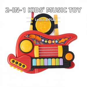 ชุดเครื่องดนตรีพลาสติกกีตาร์ไฟฟ้าพับได้แบบ2-in-1ชุดอุปกรณ์ฝึกสมองเด็กทารกของเล่นเพื่อการศึกษาของขวัญวันเกิดสำหรับทุกเพศ - Product Image 5