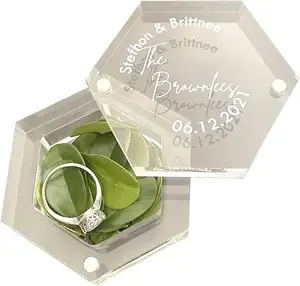 कस्टम एक्रिलिक अंगूठी बॉक्स स्पष्ट षट्भुज वाहक बॉक्स सगाई प्रस्ताव भंडारण उपहार शादी की पार्टी के लिए लड़कियों जन्मदिन का बिना अंगूठी