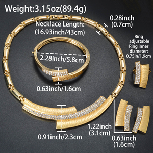 Parures de Bijoux en Or de Dubaï <span class=keywords><strong>pour</strong></span> Femmes, Collier, Boucles d'Oreilles, Bague et Bracelet, Parure de Mariée - Product Image 2