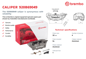 Voor M4.32 geïntegreerde hoogwaardige radiale remklauw van aluminiumlegering, rechterzijde, tegenover elkaar gericht, vier zuigers, 100 mm spoedafstand - Product Image 3