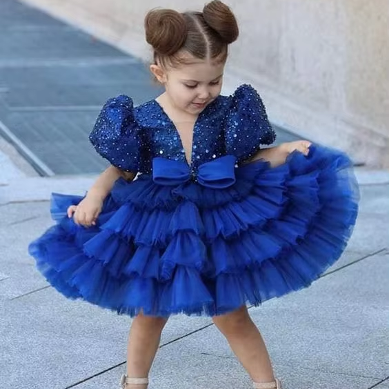Ball Gown Years Baby Frock Design White Cream Crown Ruffle Frock  Baby  Girl Birthday Dress