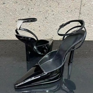 Women's Bright Patent Ankle Strap <b>High</b> <b>Heels</b> Back Diamonds <b>Sexy</b> Summer Sandals Custom Colors Dress Pumps - Product Image 5