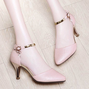 Cinturino alla caviglia per bambine sandali versatili estivi di nuovo stile Pu tomaia <span class=keywords><strong>elegante</strong></span> scarpe con tacchi alti rosa per donna - Product Image 1