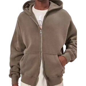 Factory Custom Men's <b>Jackets</b> Long Hoodie High Quality Cotton Fleece <b>Jacket</b> Full <b>Zipper</b> Blank Plain Hoody <b>Jacket</b> for Men - Product Image 3