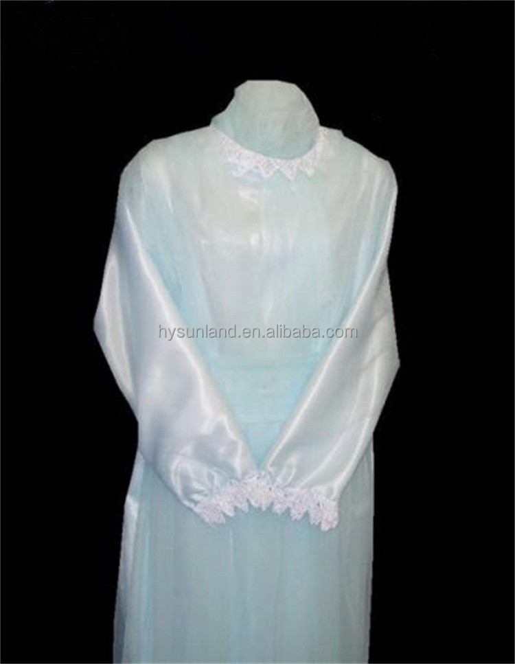 SL197 Funeral Gown Satin Burial Dress Shroud Clothing for Deceased Adult Long Sleeve Plain Design Mortuary & Cemetery Use SL197 Funeral Gown Satin Burial Dress Shroud Clothing for Deceased Adult Long Sleeve Plain Design Mortuary & Cemetery Use