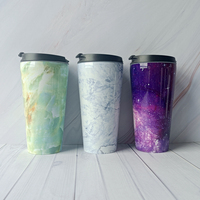 Termostato de impresión de transferencia de aire, taza de café de acero inoxidable con autosellado, taza de viaje, doble pared