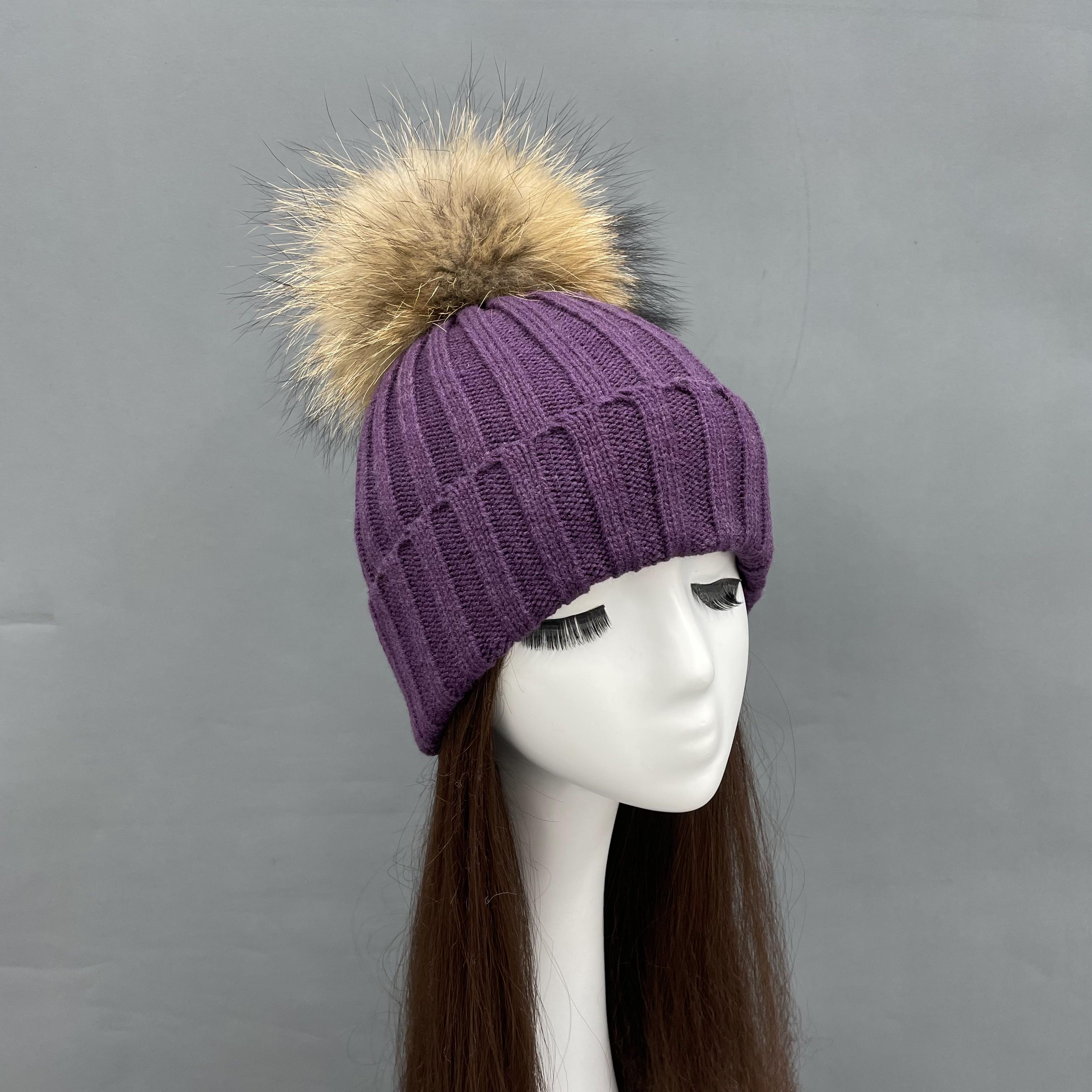Purple knitted beanie hat