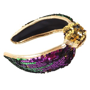 Serre-tête à paillettes ZhenXi pour femme, accessoire de fête réversible vert, or et violet pour le carnaval, Pâques et le festival irlandais - Product Image 5