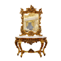 Ensemble console et miroir en bois massif acajou doré antique, écologique, durable, de luxe, fait main, style Mid-Century Modern pour chambre à coucher