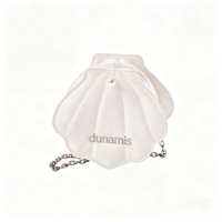 Pochette cosmétique durable en polyester en forme de coquille, avec chaîne décorative en perles, mini sac de rangement à bandoulière, logo brodé, sac à main portable