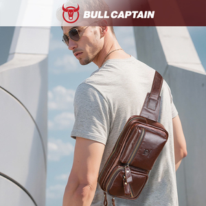 BULLCAPTAIN Bolso de Hombre Vintage de Cuero Genuino con Cierre, Impermeable, en Forma de Barril, para Deportes al Aire Libre, Casual, Multifuncional, para Correr - Product Image 2